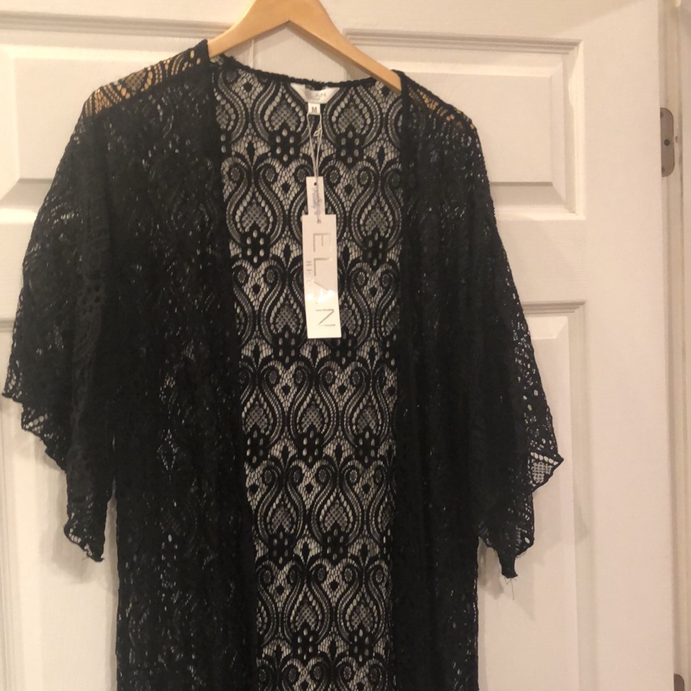Elan Beach Long Black Lace Cover Up - Picture 2 of 15